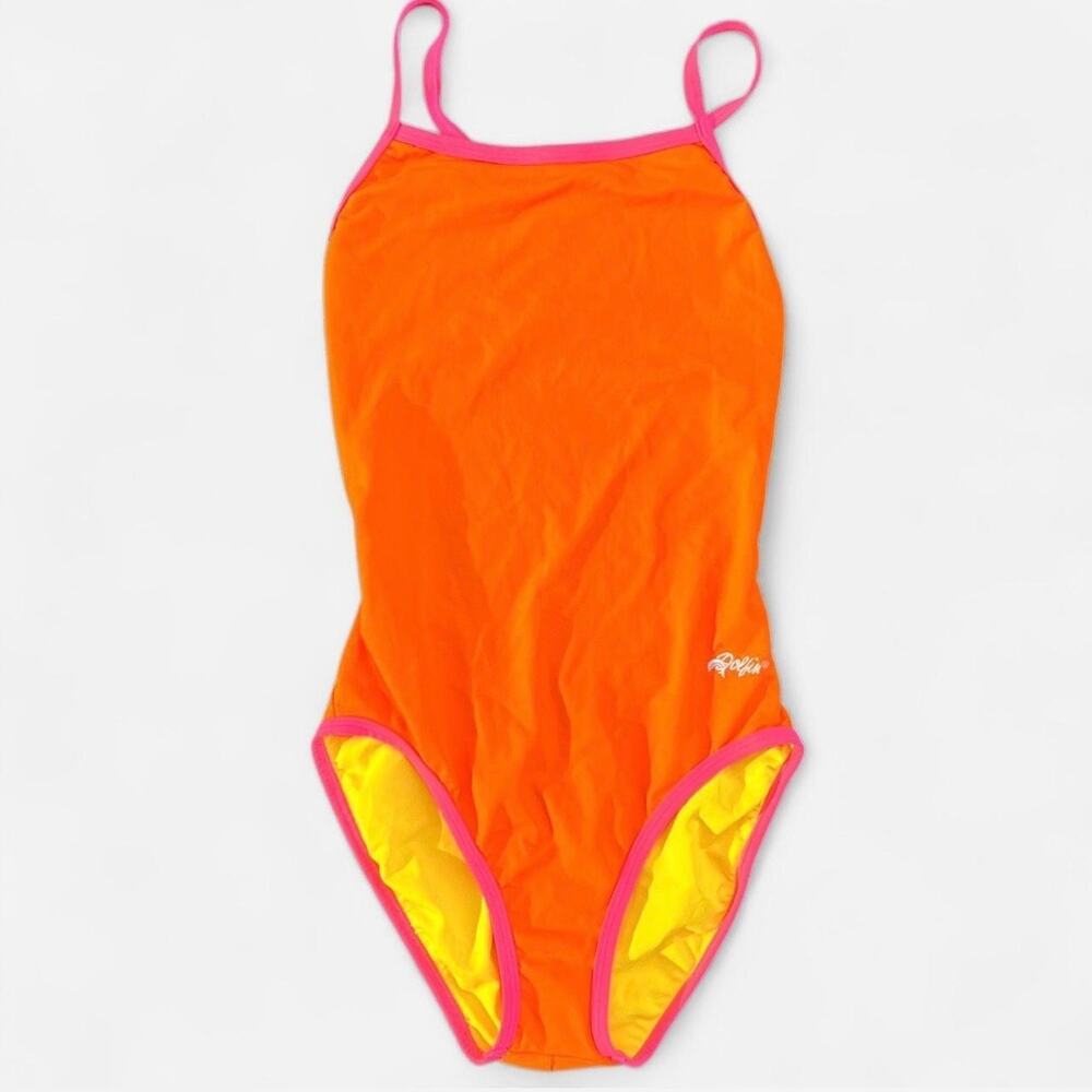 Dolphin Vintage Reversible Neon Orange and Yellow One Piece Swimsuit